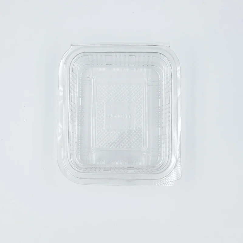 250 ml 5 Clear transparent plastic clamshell lid with ridged inner pattern on a white background.