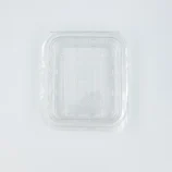 Clear transparent plastic clamshell lid with ridged inner pattern on a white background.