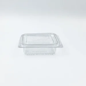 100ml 2 - weorexpacking.in Transparent plastic food storage container with a matching lid on a light surface, viewed from above.