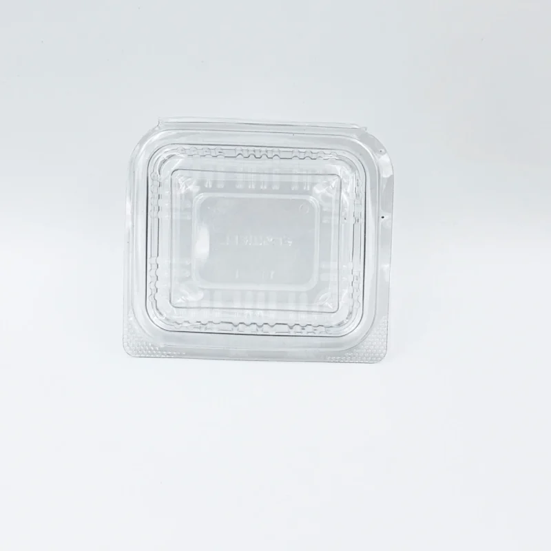 100ml 4 Clear plastic clamshell container lid seen from above, with ridged edge and nesting compartments visible inside.