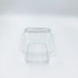 Clear plastic storage container with lid, photographed from above by a white background.