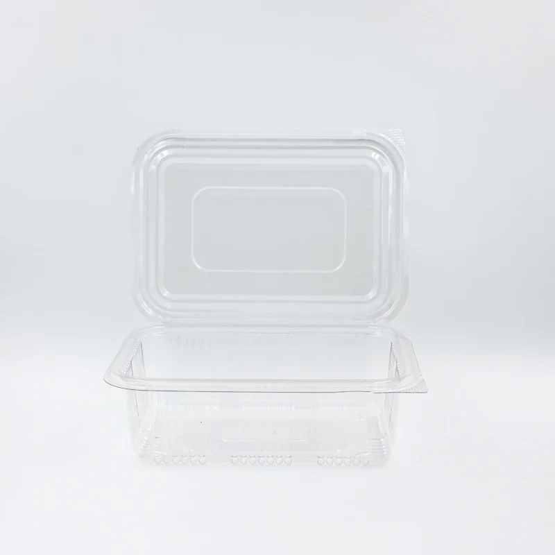 1000ml 1 Clear rectangular plastic food storage container with lid on a white surface, seen from above.