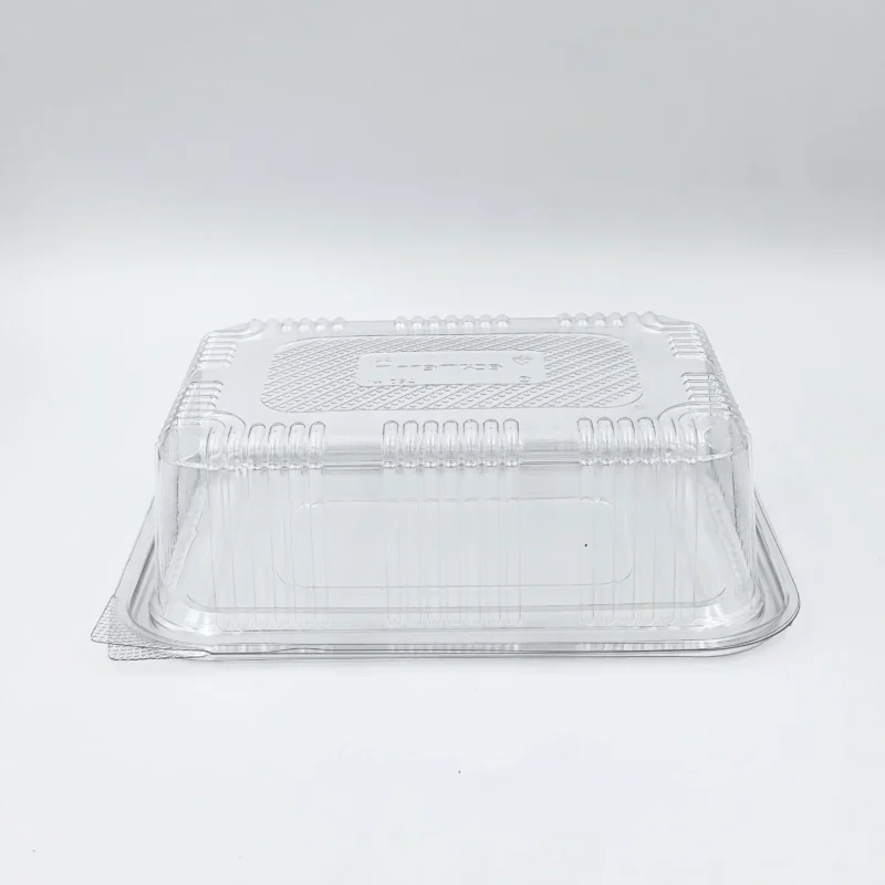 1000ml 4 Clear plastic takeout container with lid, empty, on a white surface