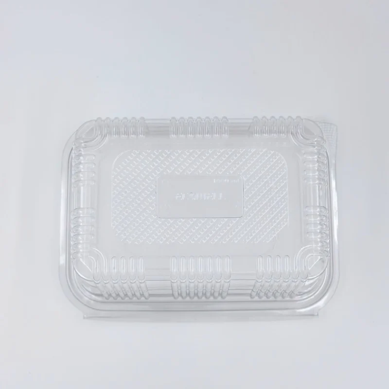 750ml 6 Transparent plastic takeout container with hinged lid, viewed from above