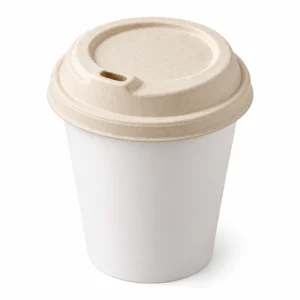 Bagasse cup lid 80 mm sipper lid on an 8 oz paper cup