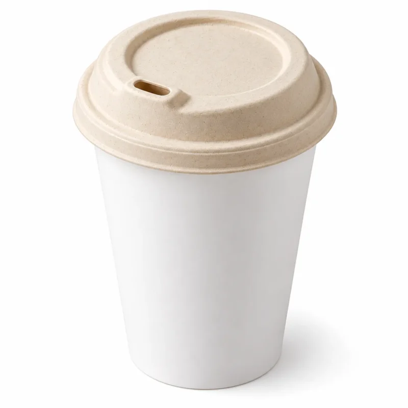 Bagasse cup lid 90 mm sipper lid on a 12 oz paper cup