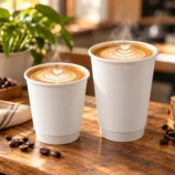 Double wall paper cups 8 oz and 12 oz with hot coffee