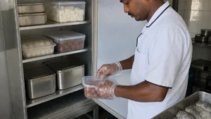 FSSAI advisory on perishable food storage – covered food-grade containers in a Madurai kitchen fridge