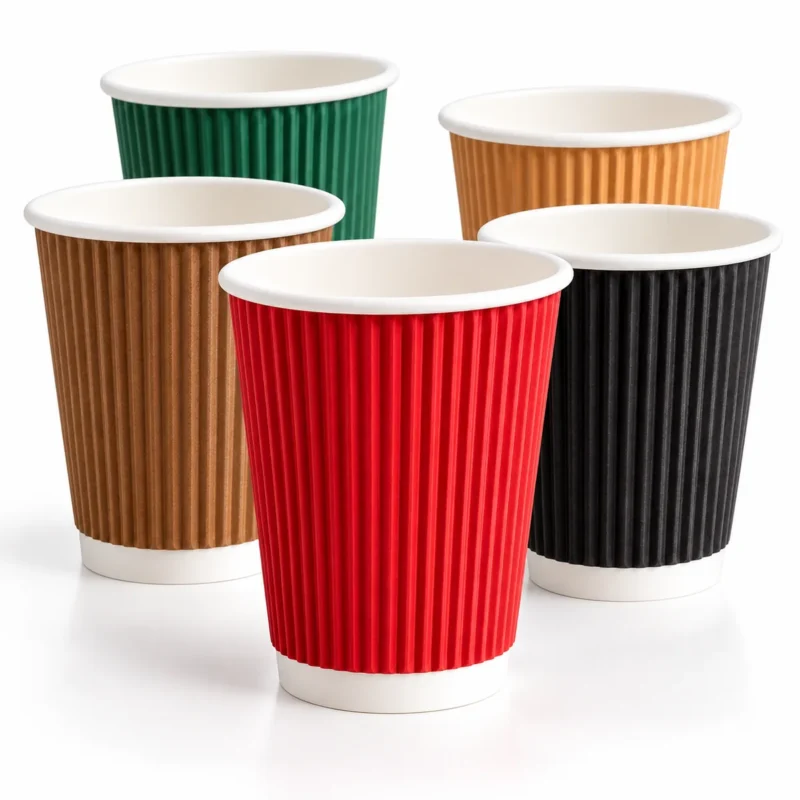 Ripple paper cups in green, kraft, red and black
