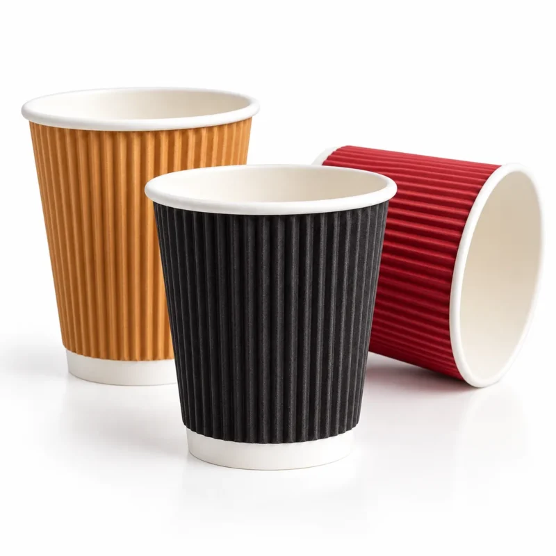 Ripple wall paper cups in kraft, black and red