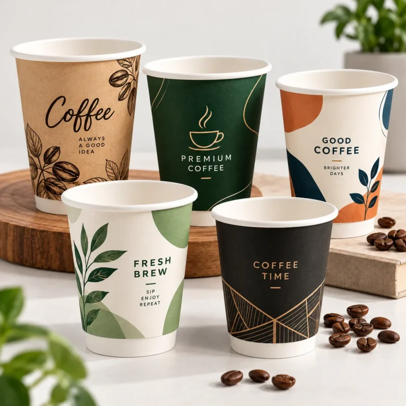 Paper cups with different custom print designs